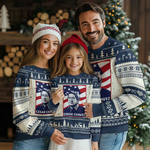 Cesar Chavez Ugly Christmas Sweater Labor Leader Mexican American Pride TS14 Beige Navy Print Your Wear