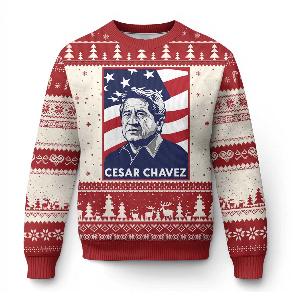 Cesar Chavez Ugly Christmas Sweater Labor Leader Mexican American Pride TS14 Beige Red Print Your Wear