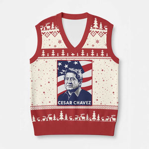 Cesar Chavez V-Neck Knit Sweater Vest Labor Leader Mexican American Pride TS14 Beige Red Print Your Wear