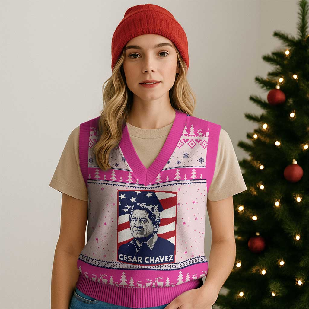 Cesar Chavez V-Neck Knit Sweater Vest Labor Leader Mexican American Pride TS14 Hot Pink Print Your Wear