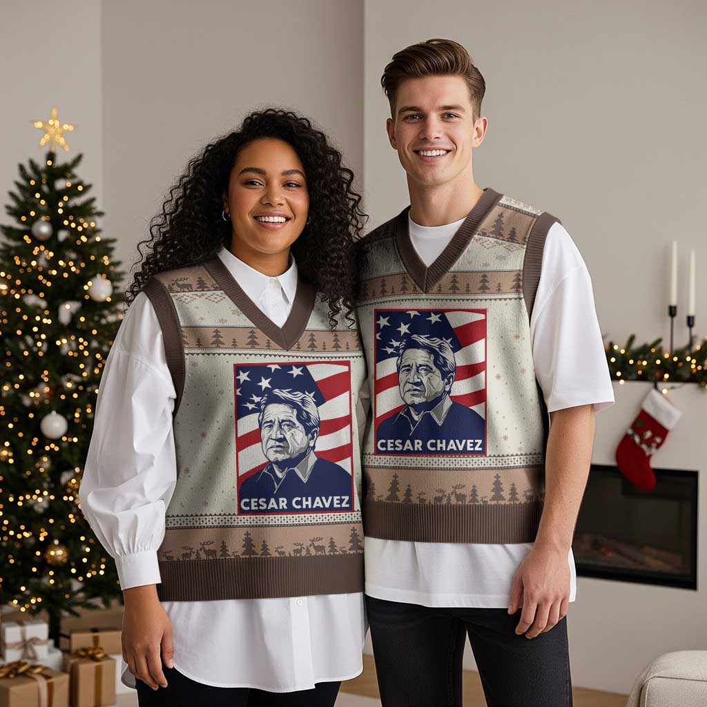 Cesar Chavez V-Neck Knit Sweater Vest Labor Leader Mexican American Pride TS14 Mocha Mousse Print Your Wear