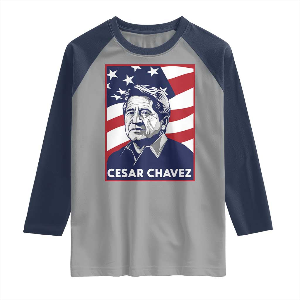 Cesar Chavez Raglan Shirt Labor Leader Mexican American Pride TS14 Sport Gray Navy Print Your Wear
