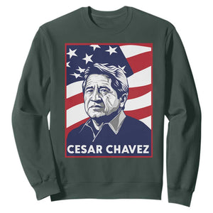 Cesar Chavez Sweatshirt Labor Leader Mexican American Pride TS14 Dark Forest Green Print Your Wear