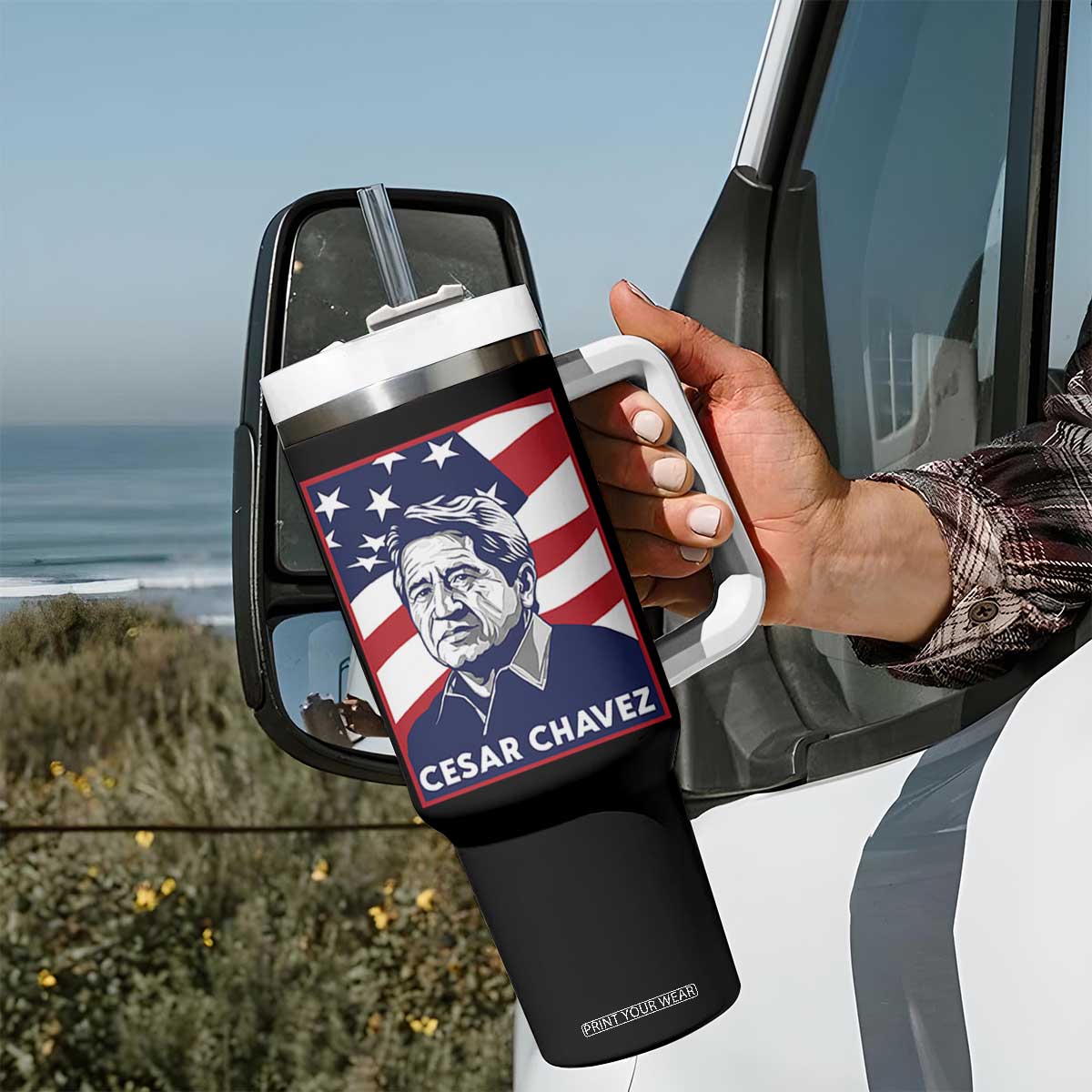 Cesar Chavez Tumbler With Handle Labor Leader Mexican American Pride TS14 Print Your Wear