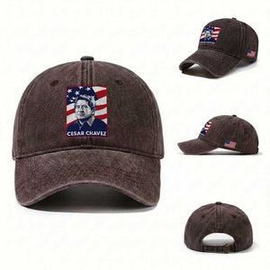 Cesar Chavez Washed Cotton Baseball Cap Labor Leader Mexican American Pride TS14 Washed Cap Universal Fit Dark Brown Print Your Wear