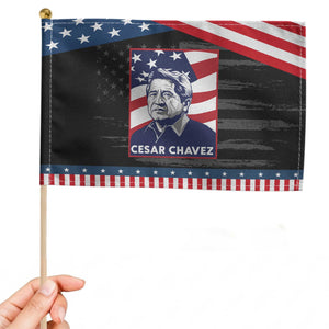 Cesar Chavez Patriotic Handheld Flag Labor Leader Mexican American Pride TS14 Distressed 8.2" × 5.5" Black Blue Print Your Wear