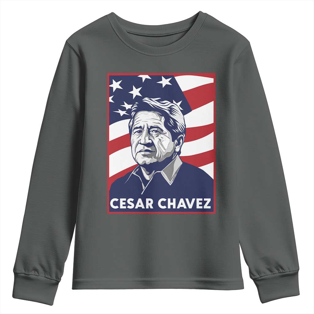 Cesar Chavez Youth Sweatshirt Labor Leader Mexican American Pride TS14 Dark Heather Print Your Wear