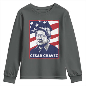 Cesar Chavez Youth Sweatshirt Labor Leader Mexican American Pride TS14 Dark Heather Print Your Wear