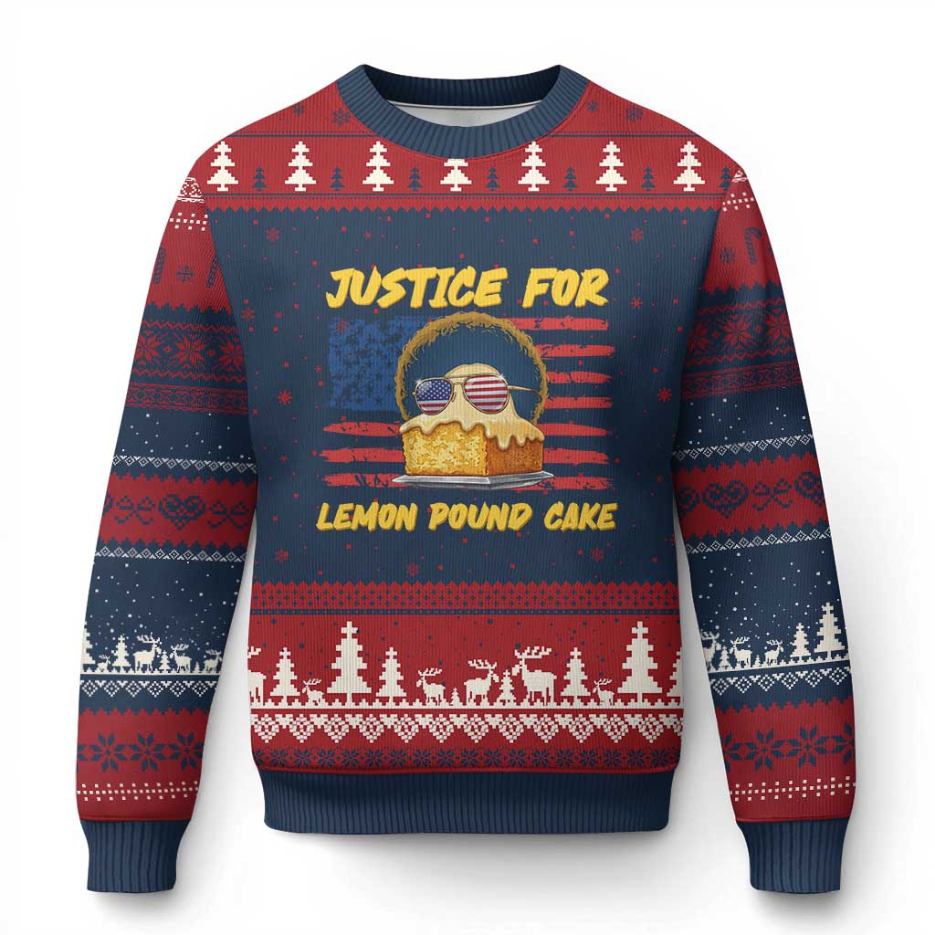 Justice For Lemon Pound Cake Ugly Christmas Sweater Funny US Flag Cake Parody Rap Free Speech TS14 Navy Red Print Your Wear