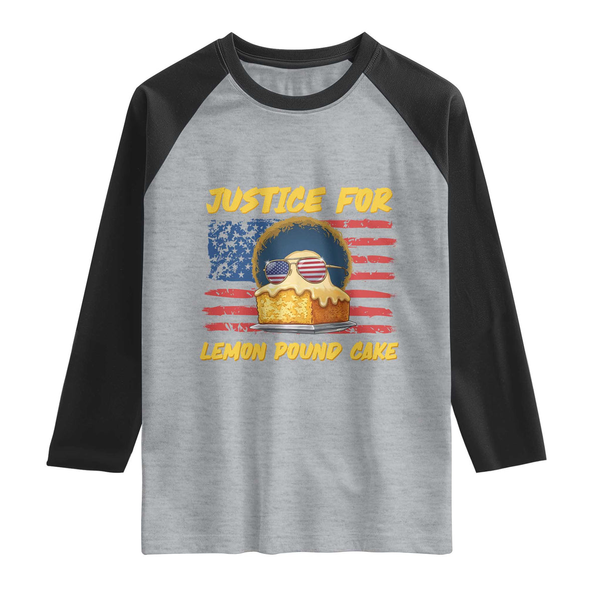 Justice For Lemon Pound Cake Raglan Shirt Funny US Flag Cake Parody Rap Free Speech TS14 Heather Gray Black Print Your Wear