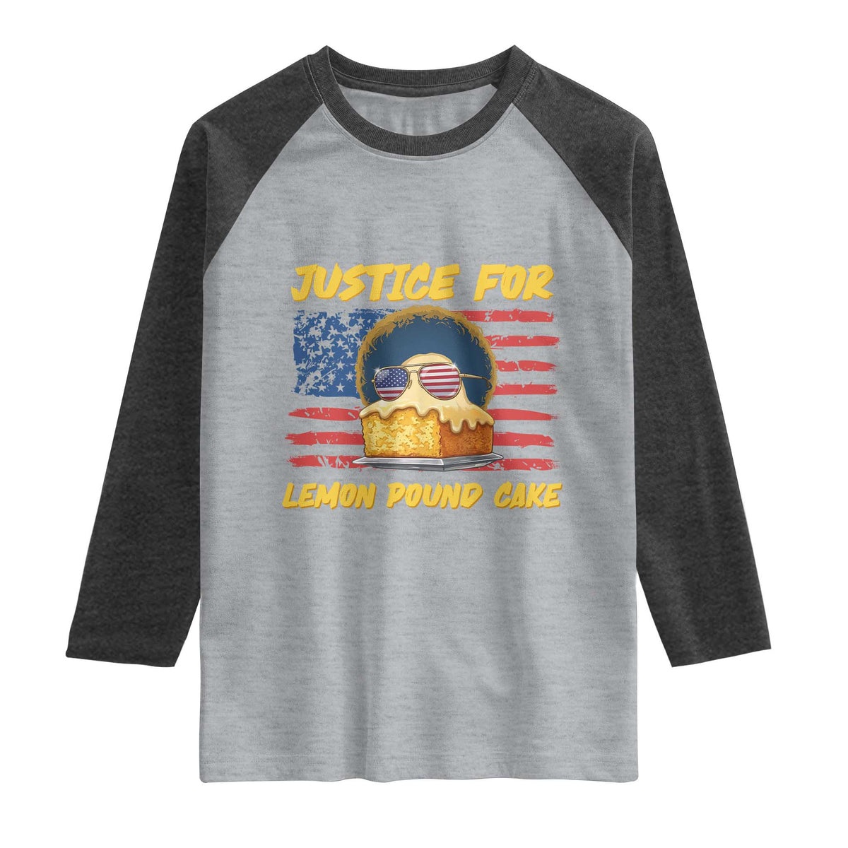 Justice For Lemon Pound Cake Raglan Shirt Funny US Flag Cake Parody Rap Free Speech TS14 Heather Gray Heather Charcoal Print Your Wear