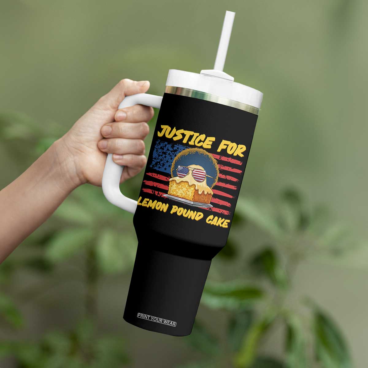 Justice For Lemon Pound Cake Tumbler With Handle Funny US Flag Cake Parody Rap Free Speech TS14 Print Your Wear