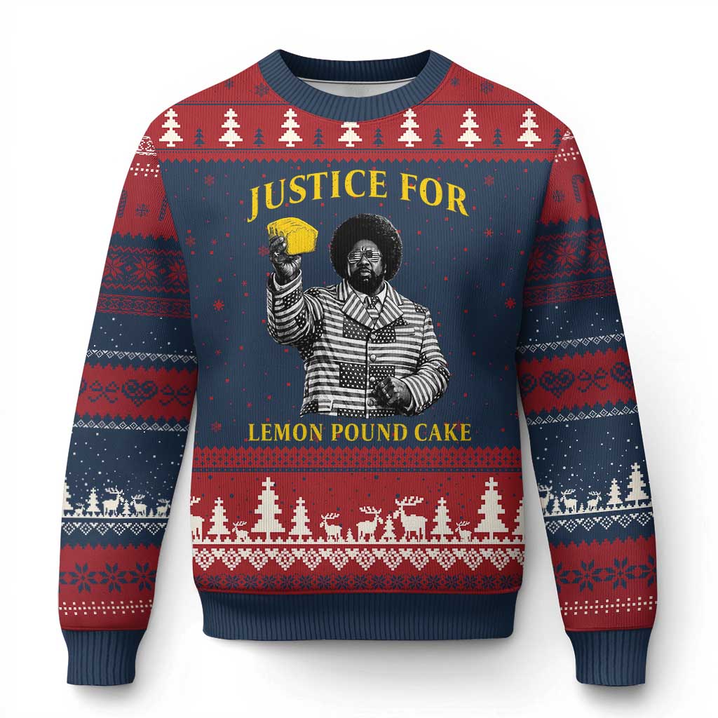 Justice For Lemon Pound Cake Ugly Christmas Sweater Vintage Rap Free Speech TS14 Navy Red Print Your Wear