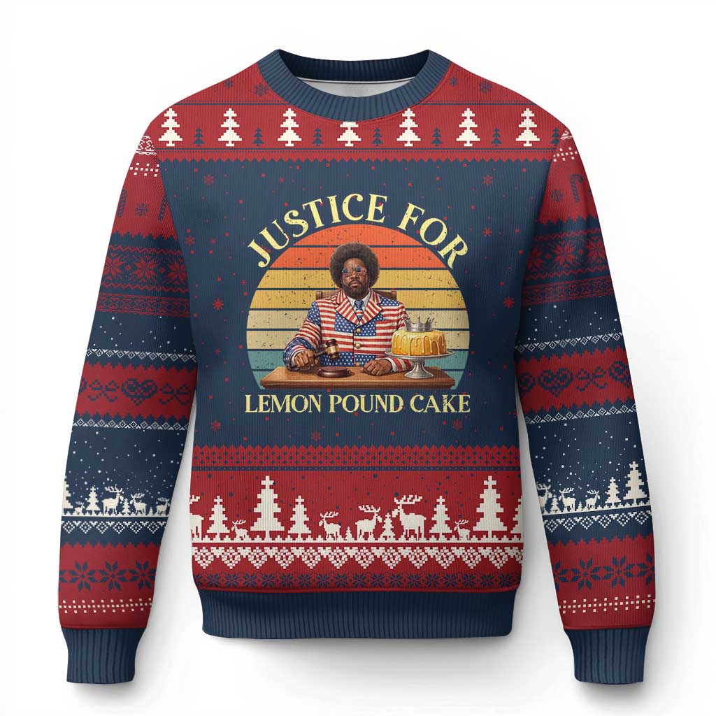 Justice For Lemon Pound Cake Ugly Christmas Sweater Retro Rap Free Speech TS14 Navy Red Print Your Wear