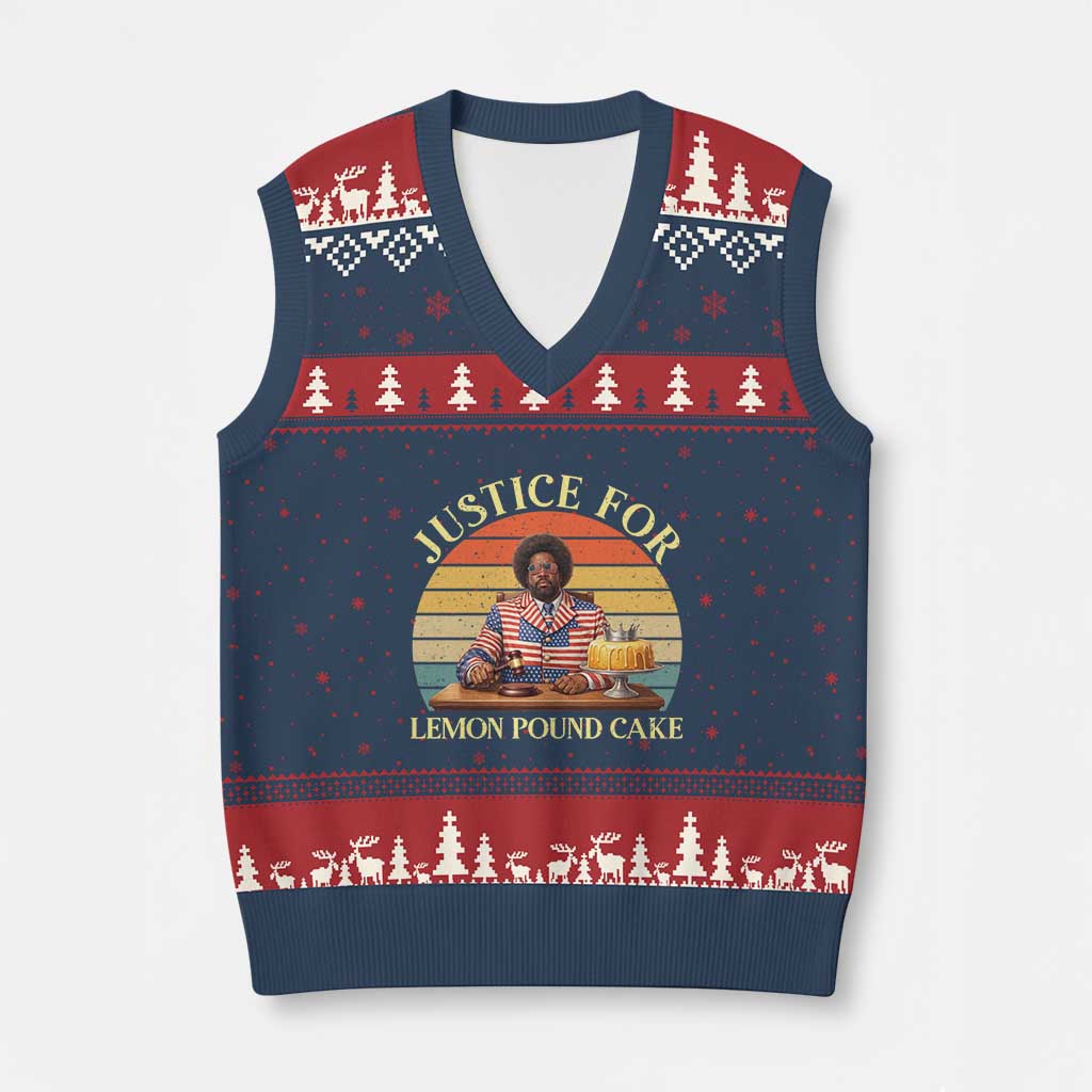 Justice For Lemon Pound Cake V-Neck Knit Sweater Vest Retro Rap Free Speech TS14 Navy Red Print Your Wear