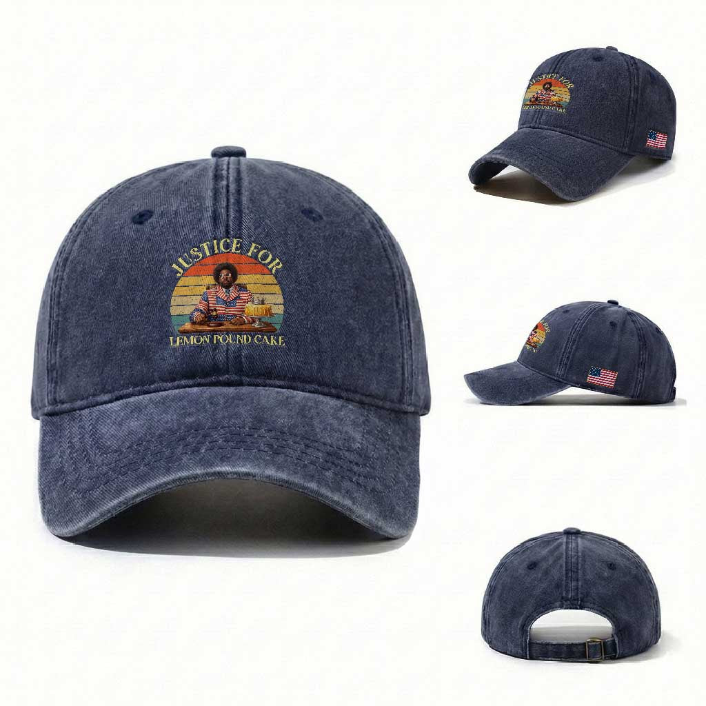Justice For Lemon Pound Cake Washed Cotton Baseball Cap Retro Rap Free Speech TS14 Washed Cap Universal Fit Navy Print Your Wear