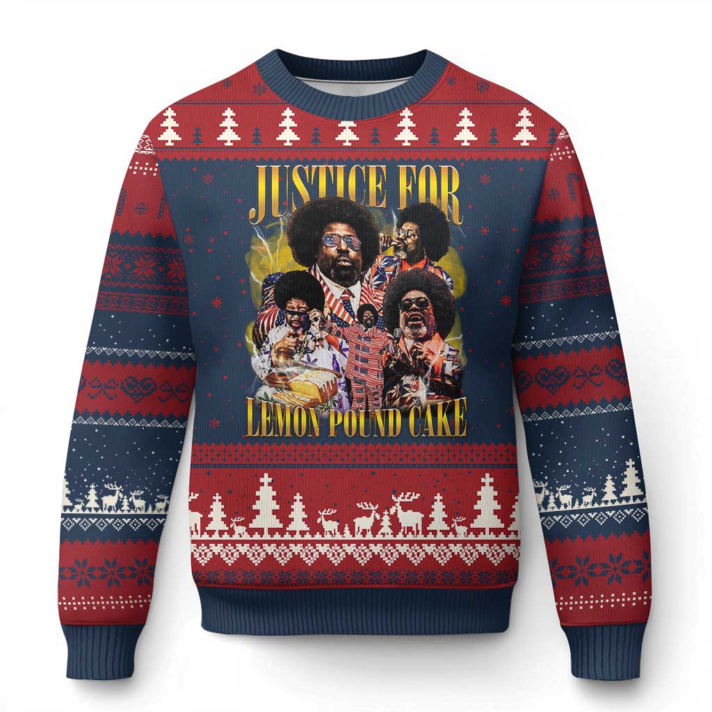 Justice For Lemon Pound Cake Bootleg Graphic Ugly Christmas Sweater Retro Rap Free Speech TS14 Navy Red Print Your Wear