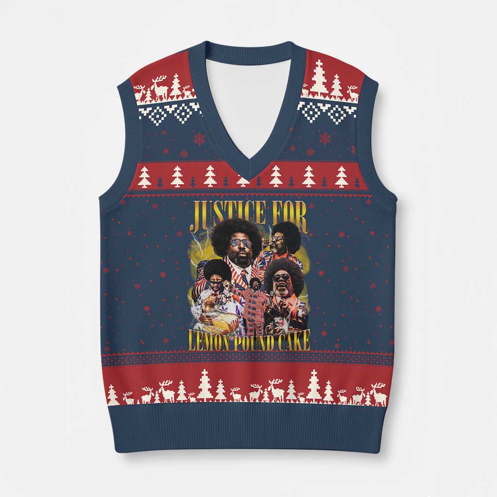 Justice For Lemon Pound Cake Bootleg Graphic V-Neck Knit Sweater Vest Retro Rap Free Speech TS14 Navy Red Print Your Wear