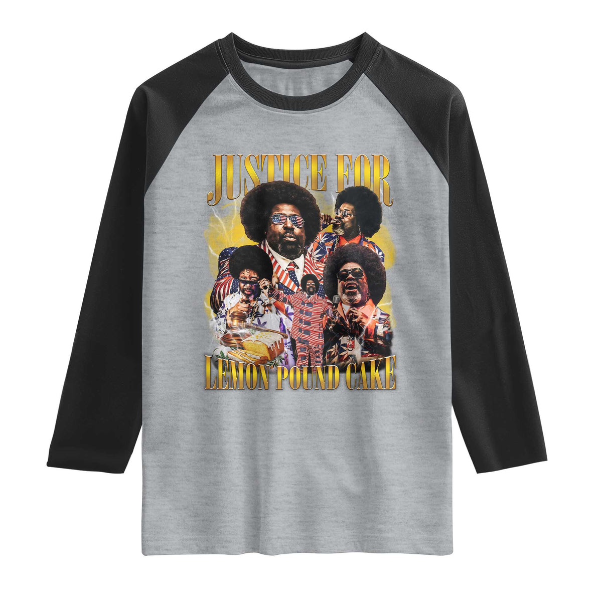 Justice For Lemon Pound Cake Bootleg Graphic Raglan Shirt Retro Rap Free Speech TS14 Heather Gray Black Print Your Wear