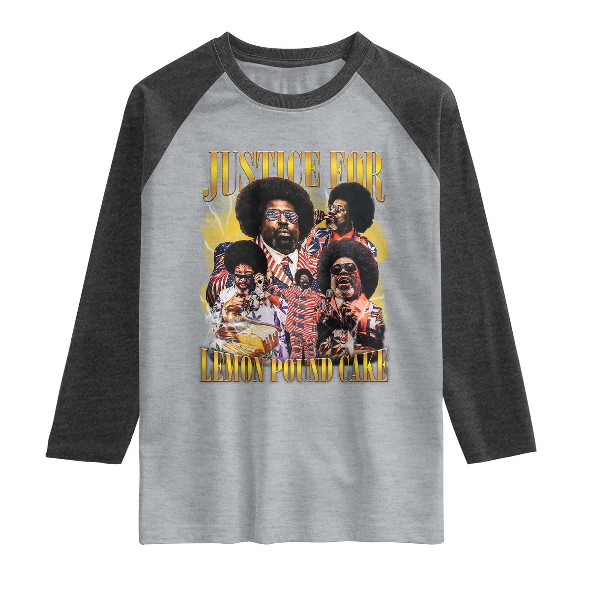 Justice For Lemon Pound Cake Bootleg Graphic Raglan Shirt Retro Rap Free Speech TS14 Heather Gray Heather Charcoal Print Your Wear