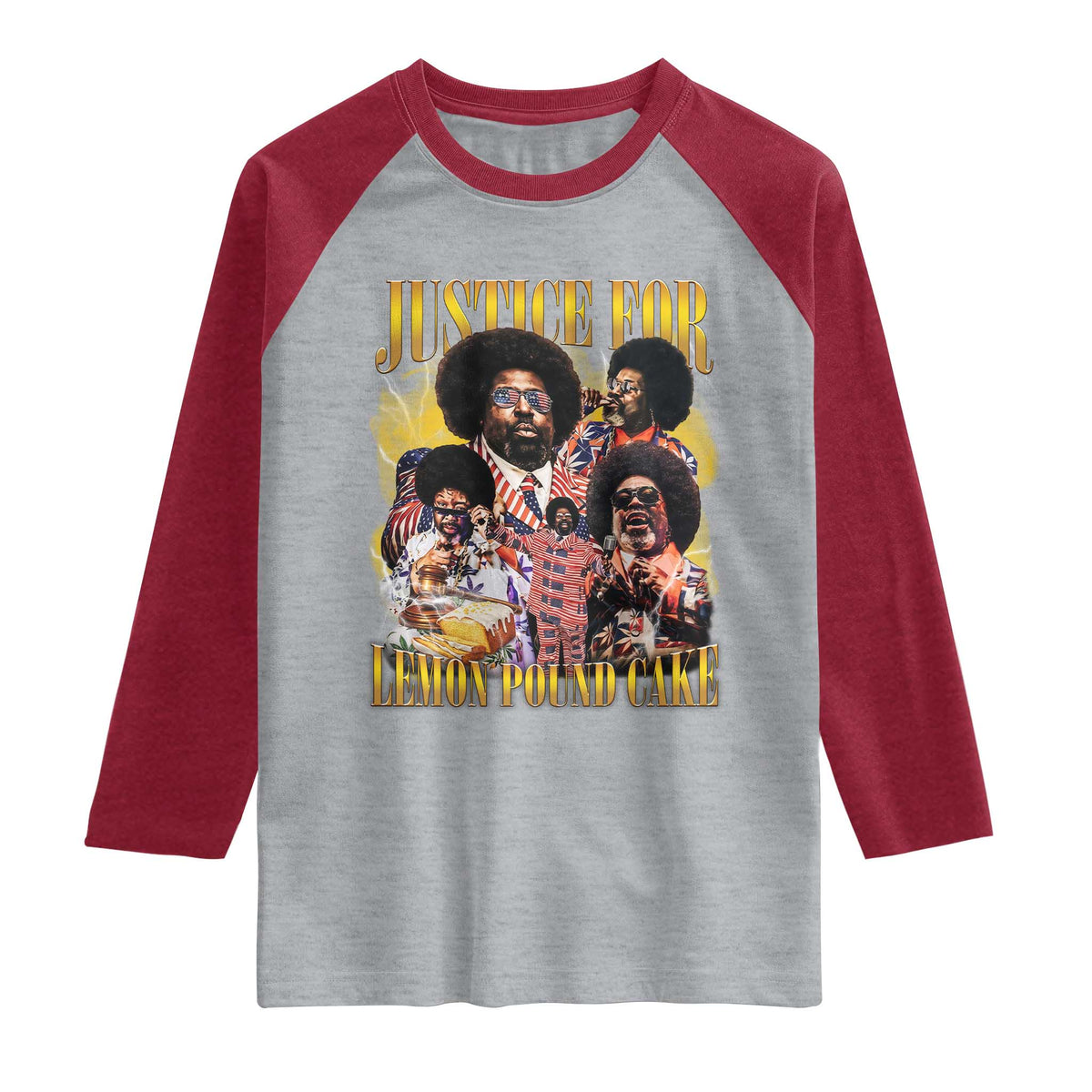 Justice For Lemon Pound Cake Bootleg Graphic Raglan Shirt Retro Rap Free Speech TS14 Heather Gray Heather Red Print Your Wear