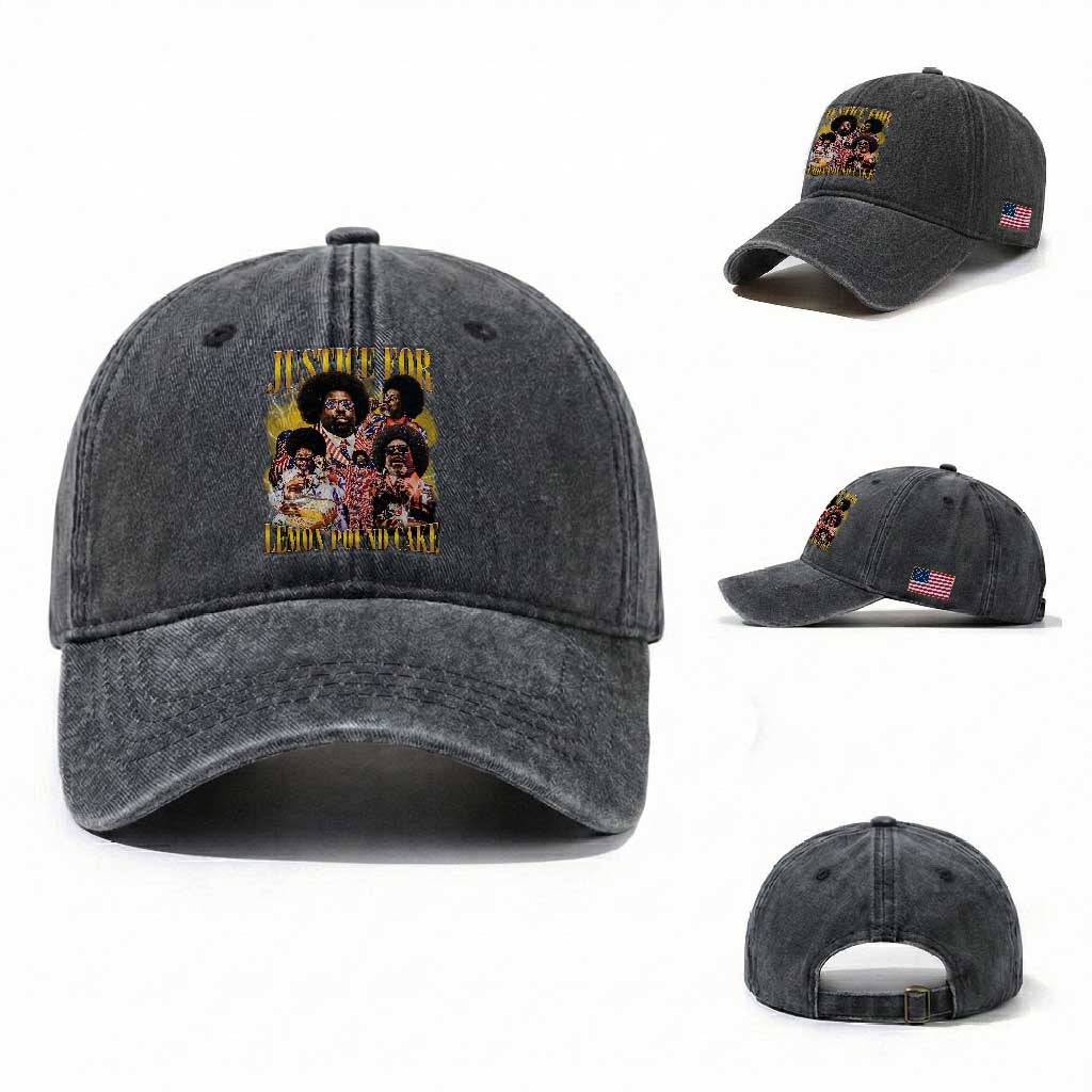 Justice For Lemon Pound Cake Bootleg Graphic Washed Cotton Baseball Cap Retro Rap Free Speech TS14 Washed Cap Universal Fit Dark Gray Print Your Wear