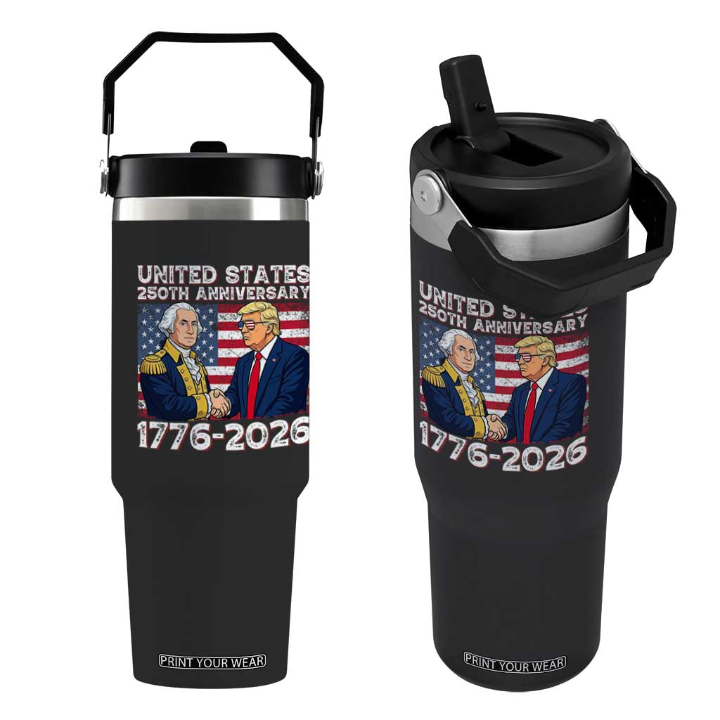 America 250th Anniversary Flip Straw Tumbler Patriotic Trump George Washington American Flag 4th of July TS14 One Size: 30 oz Black Print Your Wear
