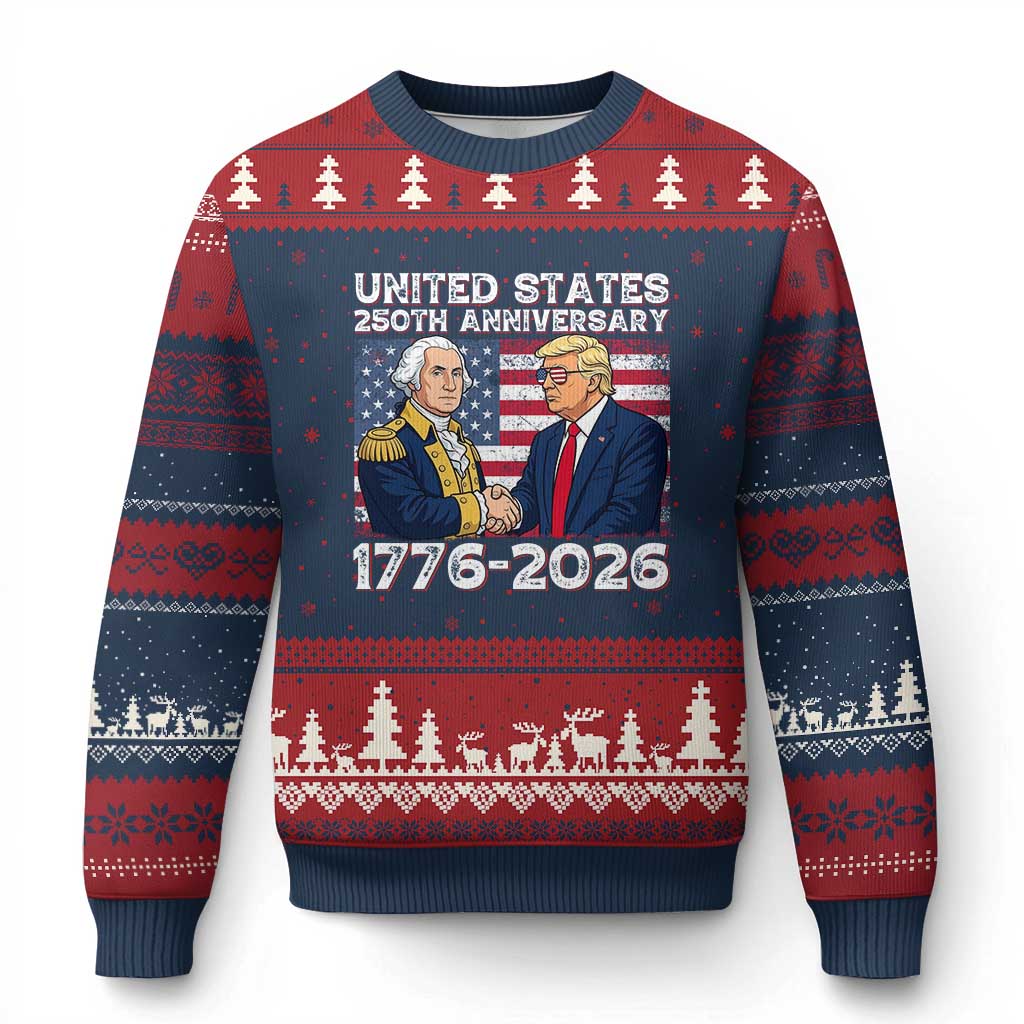 America 250th Anniversary Ugly Christmas Sweater Patriotic Trump George Washington American Flag 4th of July TS14 Navy Red Print Your Wear