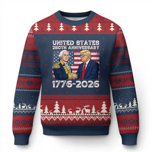 America 250th Anniversary Ugly Christmas Sweater Patriotic Trump George Washington American Flag 4th of July TS14 Navy Red Print Your Wear