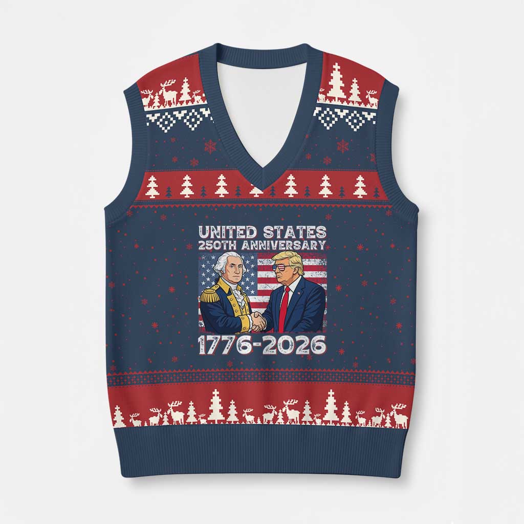America 250th Anniversary V-Neck Knit Sweater Vest Patriotic Trump George Washington American Flag 4th of July TS14 Navy Red Print Your Wear