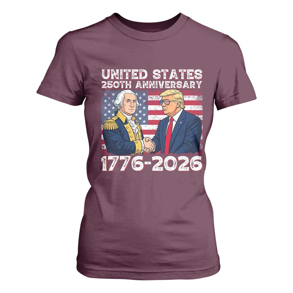 250th Anniversary USA T Shirt For Women Patriotic Trump George Washington American Flag 4th of July TS14 Maroon Print Your Wear