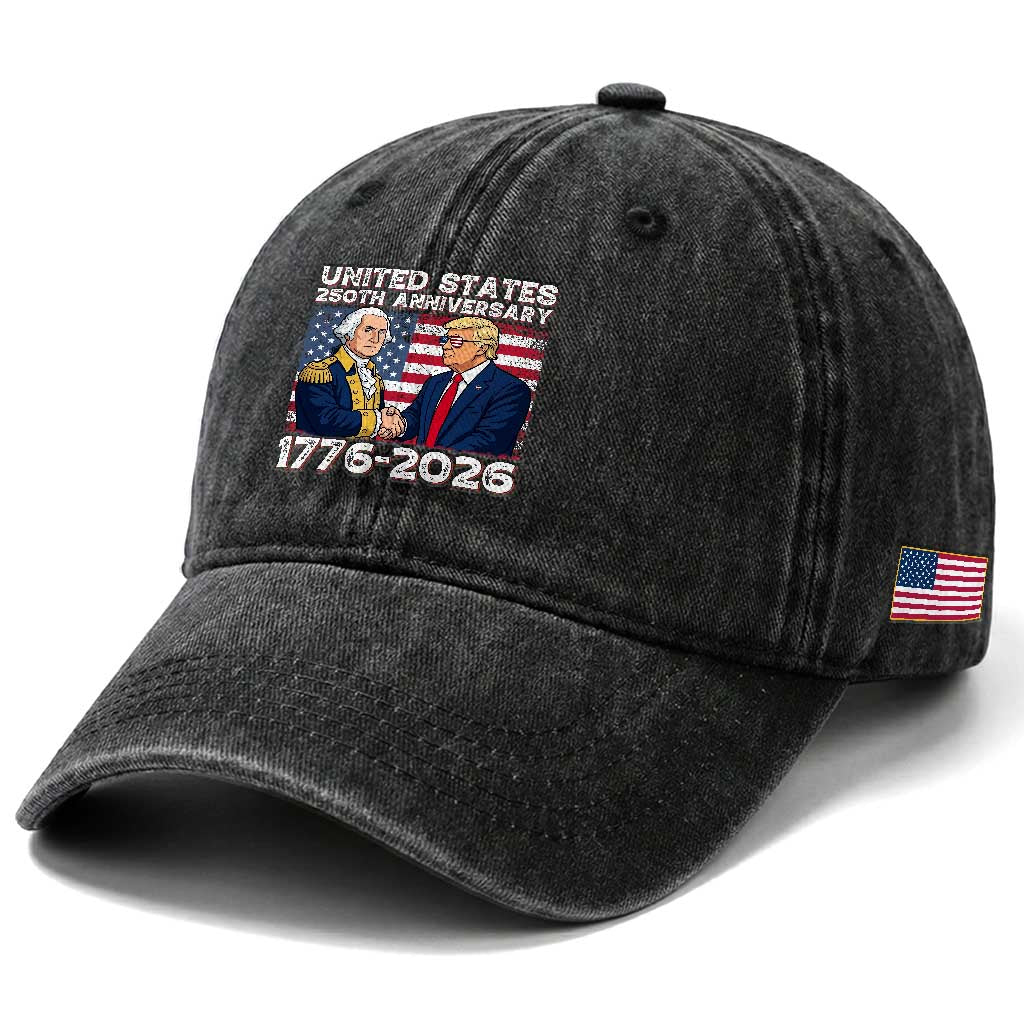 America 250th Anniversary Washed Cotton Baseball Cap Patriotic Trump George Washington American Flag 4th of July TS14 Print Your Wear