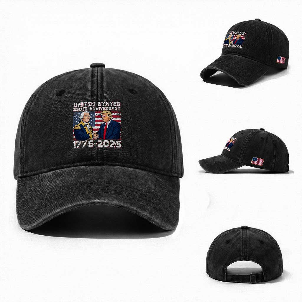 America 250th Anniversary Washed Cotton Baseball Cap Patriotic Trump George Washington American Flag 4th of July TS14 Washed Cap Universal Fit Black Print Your Wear