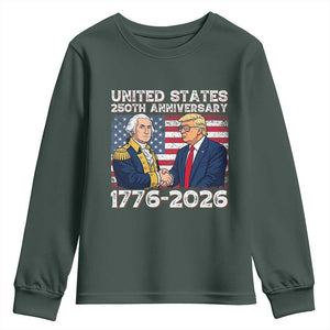 250th Anniversary USA Youth Sweatshirt Patriotic Trump George Washington American Flag 4th of July TS14 Dark Forest Green Print Your Wear