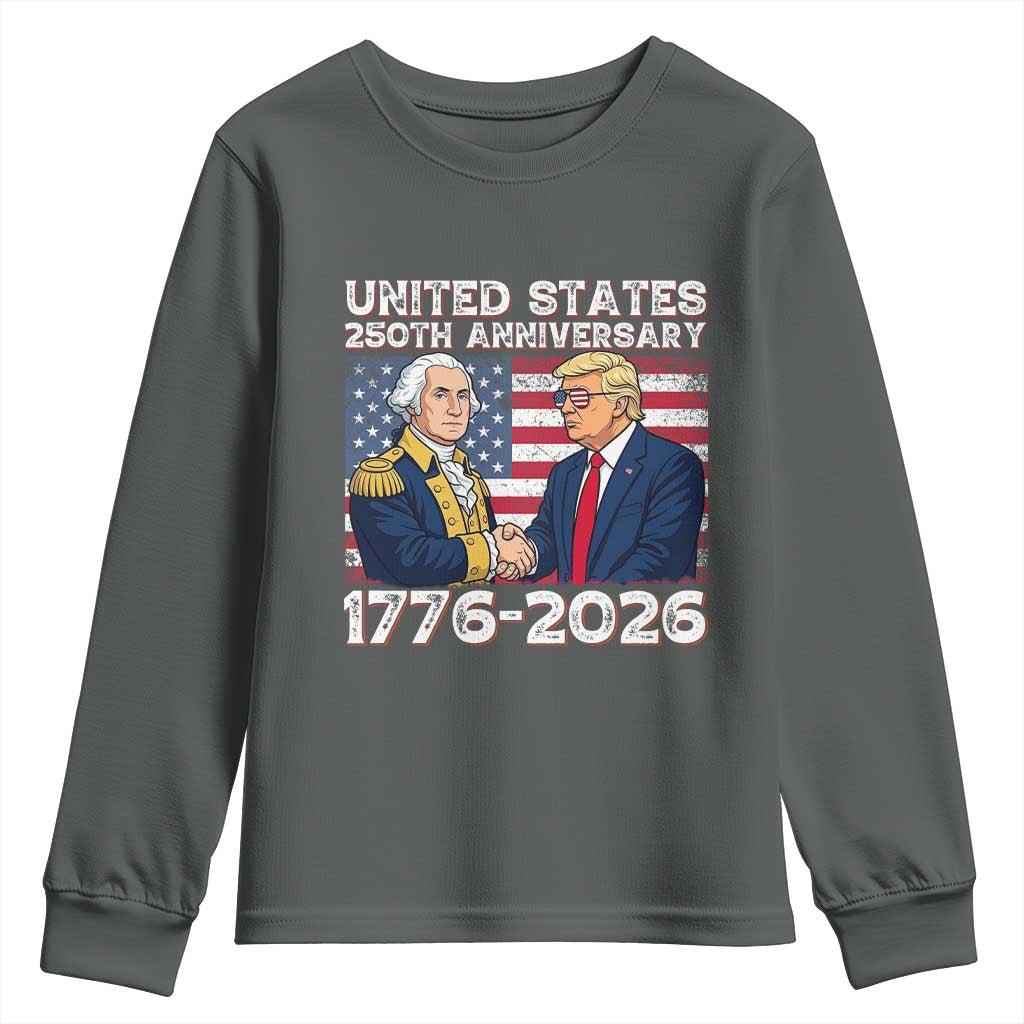 250th Anniversary USA Youth Sweatshirt Patriotic Trump George Washington American Flag 4th of July TS14 Dark Heather Print Your Wear