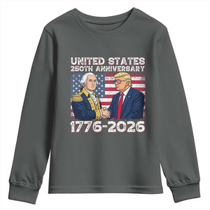 250th Anniversary USA Youth Sweatshirt Patriotic Trump George Washington American Flag 4th of July TS14 Dark Heather Print Your Wear