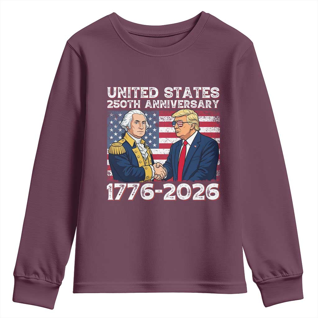 250th Anniversary USA Youth Sweatshirt Patriotic Trump George Washington American Flag 4th of July TS14 Maroon Print Your Wear