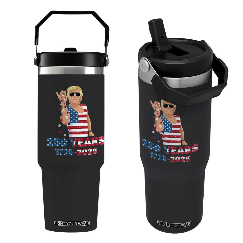 250 Years American Anniversary Flip Straw Tumbler Patriotic Trump 4th of July TS14 One Size: 30 oz Black Print Your Wear