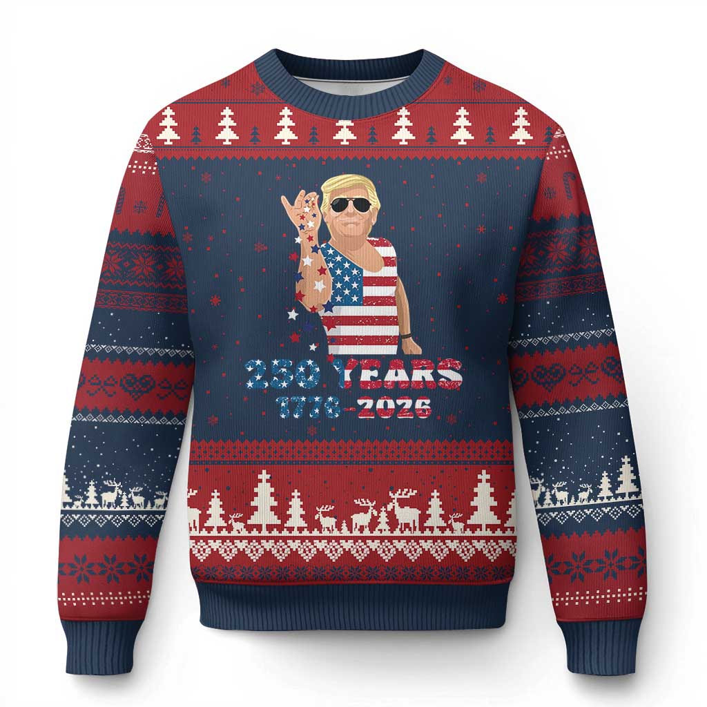 250 Years American Anniversary Ugly Christmas Sweater Patriotic Trump 4th of July TS14 Navy Red Print Your Wear