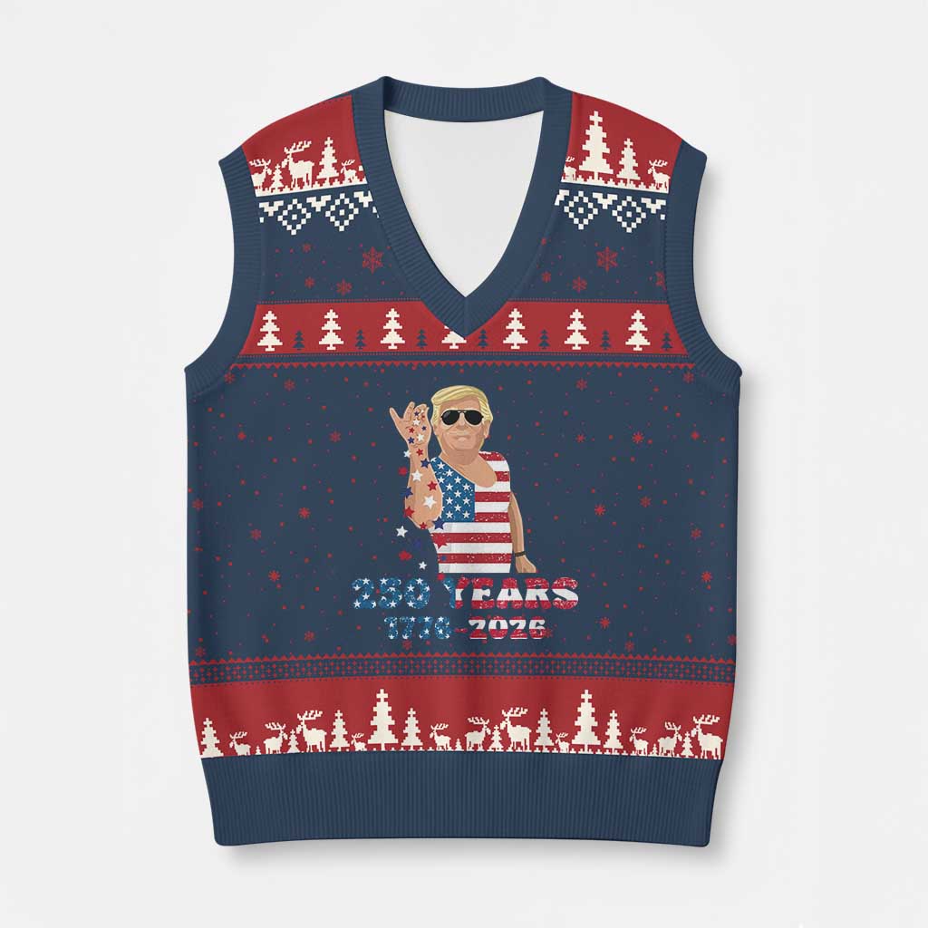 250 Years American Anniversary V-Neck Knit Sweater Vest Patriotic Trump 4th of July TS14 Navy Red Print Your Wear