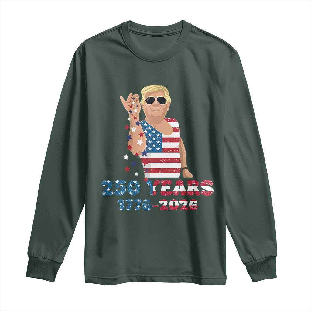 250 Years American Anniversary Long Sleeve Shirt Patriotic Trump 4th of July TS14 Dark Forest Green Print Your Wear