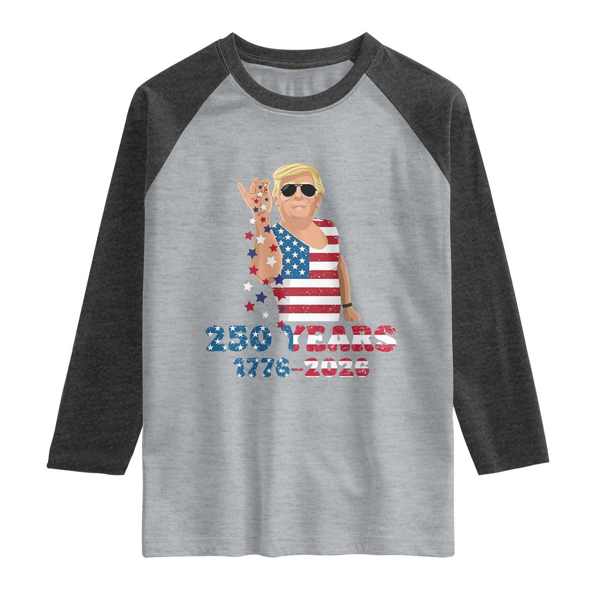 250 Years American Anniversary Raglan Shirt Patriotic Trump 4th of July TS14 Heather Gray Heather Charcoal Print Your Wear
