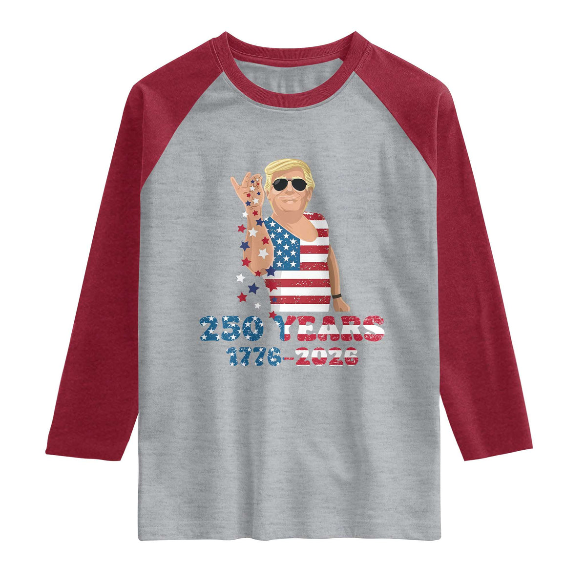 250 Years American Anniversary Raglan Shirt Patriotic Trump 4th of July TS14 Heather Gray Heather Red Print Your Wear