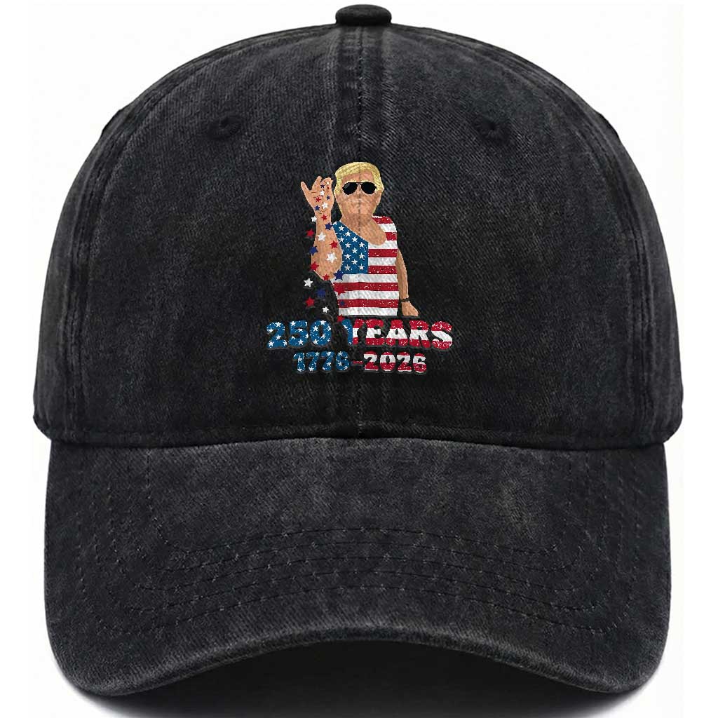 250 Years American Anniversary Washed Cotton Baseball Cap Patriotic Trump 4th of July TS14 Print Your Wear