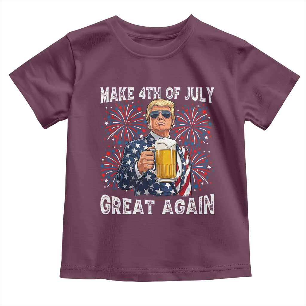 Trump Make 4th of July Great Again Toddler T Shirt Funny Drinking Beer TS14 Maroon Print Your Wear