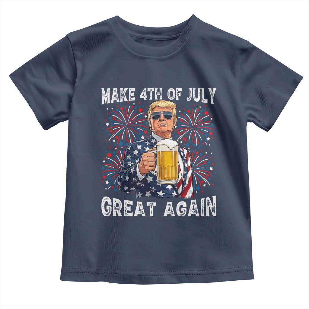Trump Make 4th of July Great Again Toddler T Shirt Funny Drinking Beer TS14 Navy Print Your Wear