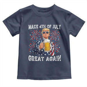 Trump Make 4th of July Great Again Toddler T Shirt Funny Drinking Beer TS14 Navy Print Your Wear