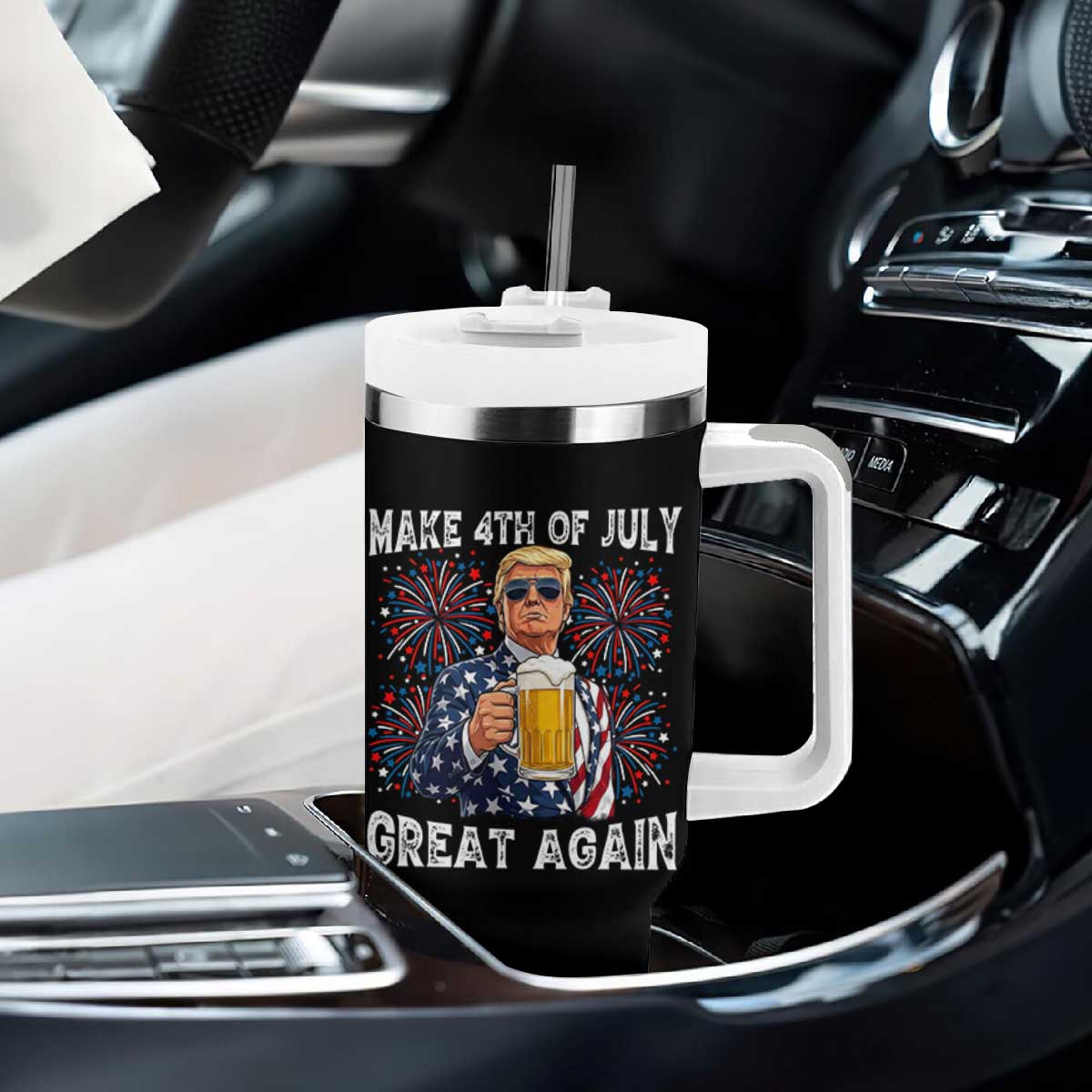 Trump Make 4th of July Great Again Tumbler With Handle Funny Drinking Beer TS14 Print Your Wear