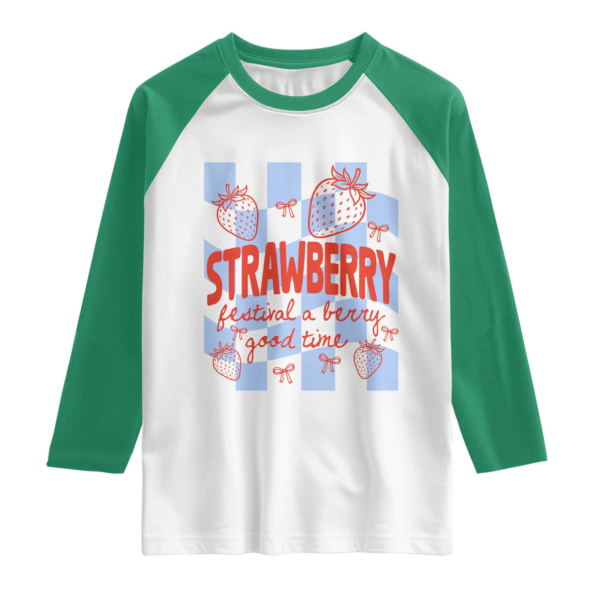 Strawberry Festival Raglan Shirt 1968 A Berry Good Time Summer TS14 White Kelly Green Print Your Wear