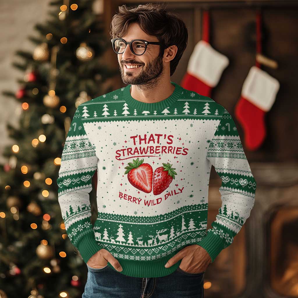 That’s Strawberries Ugly Christmas Sweater Summer Fruit Festival TS14 Beige Green Print Your Wear